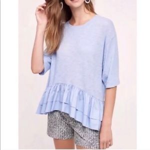 Anthropologie Akemi Kin Blue Cascading Ruffle Top